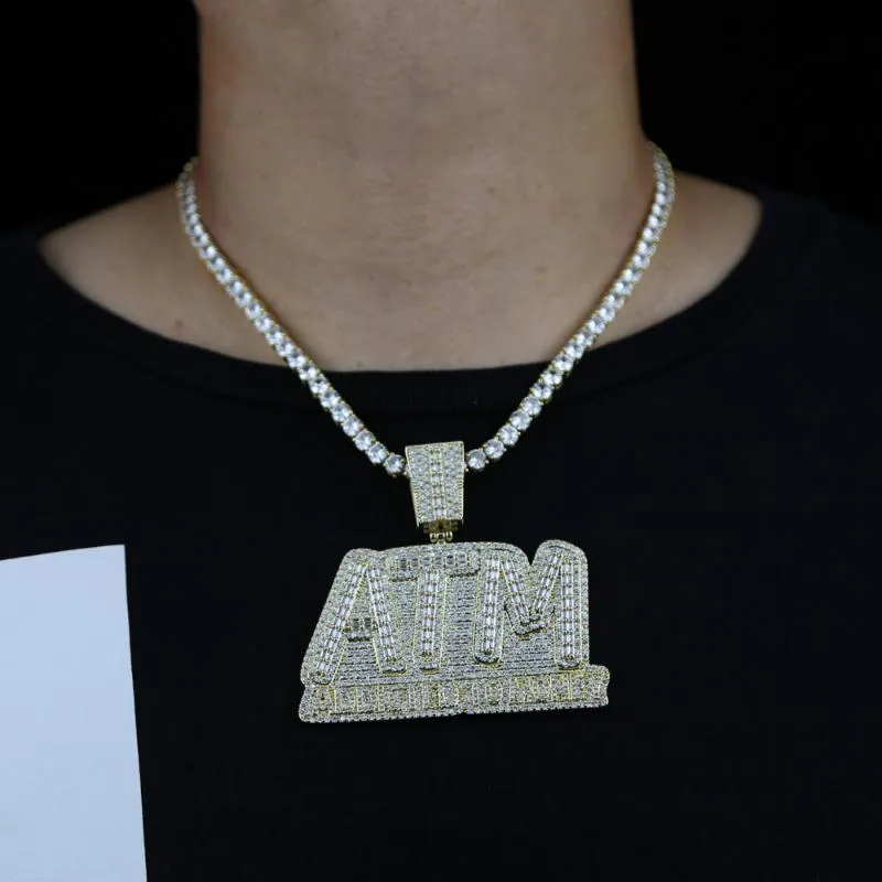 Chains Hip Hop Jewelry 2021 Trend ATM Initial Necklaces For Men Gold Color 5A Cz Tennis Chain Pendant Punk Necklace Boys Rapper