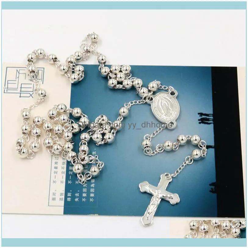 Chains 1 Catholic Religious,Women/Men Pure White Plated Christian Virgin Mary Rosary Necklace High Quality Jewelry Cross Jesus Pendant