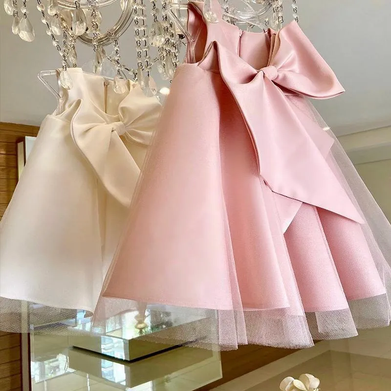 Kız Elbiseleri 2021 Kız Bebek Elbisesi Büyük Yay-Düğümlü 12 Ay - 6 Yıl Bebek Prenses Katı Bir Yaşındaki Doğum Günü Partisi Kostümü