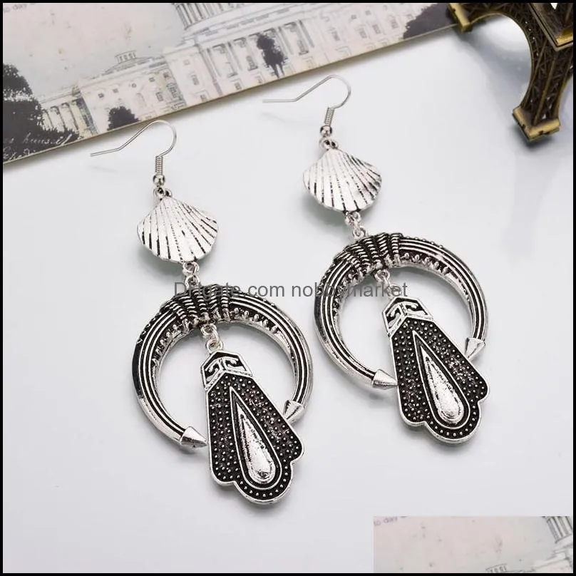 Ethnic Jewelry Vintage Earrings For Women Geometric Metal Shell Pendant Drop Earrings