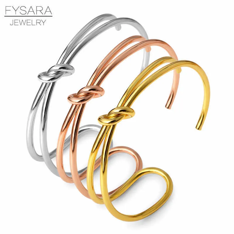 Fysara Märke Knot Armband Bangles Armband Rose Guldfärg Bowknot Armband För Kvinnor Män Manschett Armband Party Par Smycken Q0717