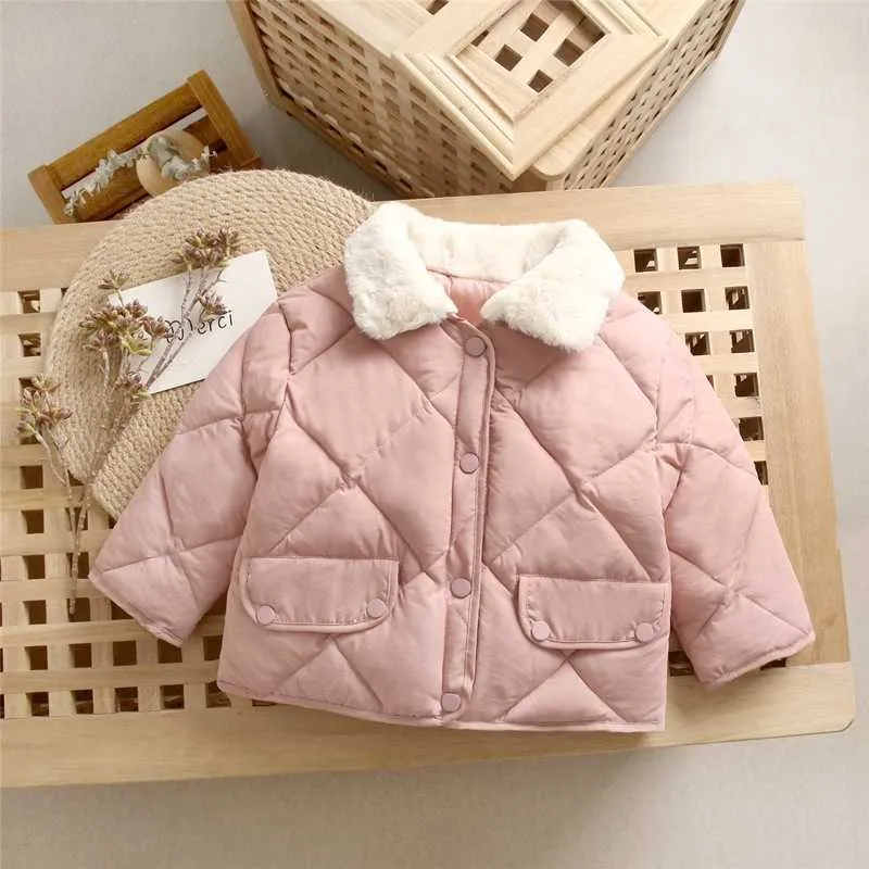 Autumn Winter Children's Down Padded Jacket Boys And Girls Treasure Diamond Lattice Thickening Warm Fur Collar Jacket H0910