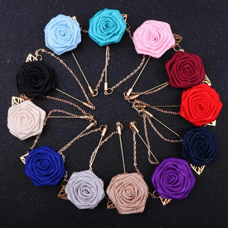 Pins, Brooches Fashion Pure Color Rose Flowers Men's Brooch Lapel Pin High-grade Corsage Woolen Cloth Art Long For Men Accessories