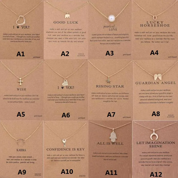 12 stijlen Nieuwe Collectie Dogared Ketting met Gift Card Elephant Pearl Love Wings Cross Key Zodiac Teken Hanger Voor Dames Mode-sieraden