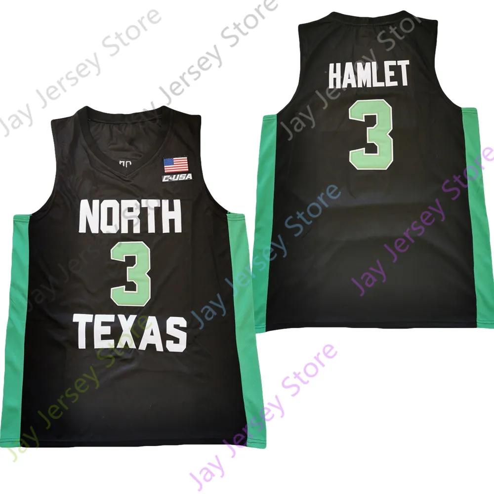 2022 Nouveau NCAA North Texas UNT Mean Green 3 Javion Hamlet College Basketball Jersey Vert Noir Taille Jeune Adulte