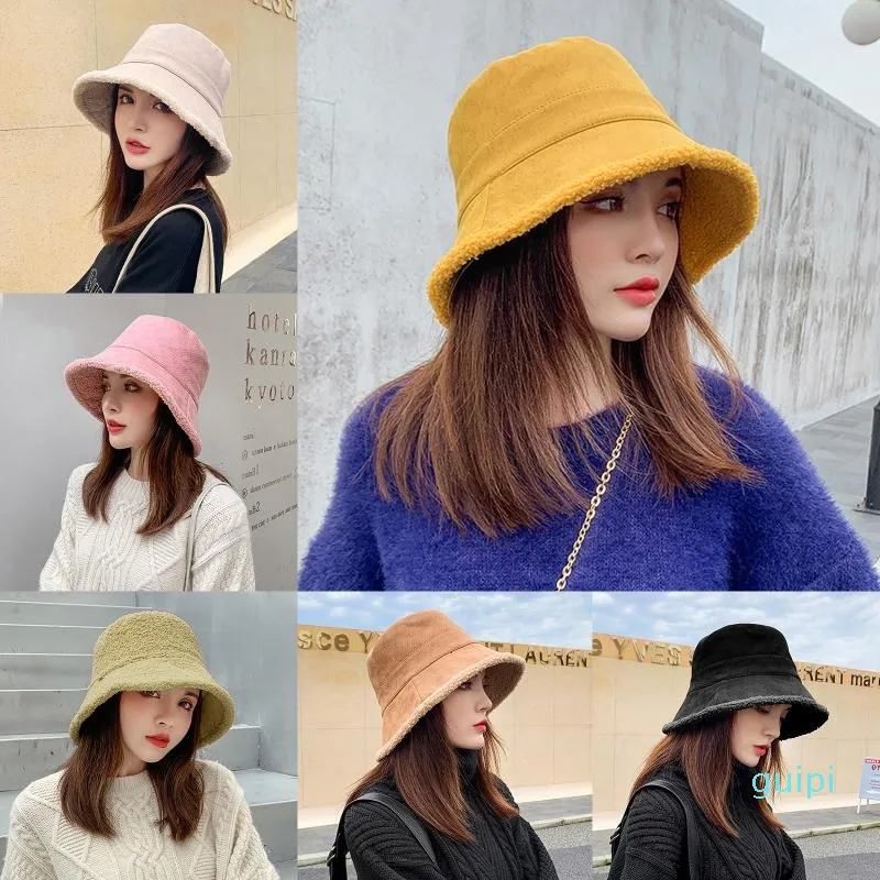 Mulheres Inverno Dupla Sidildeado Bucket Chapéu Sólida Grosso Faux Fleece Brim Ganga Sunscreen Packable Cap