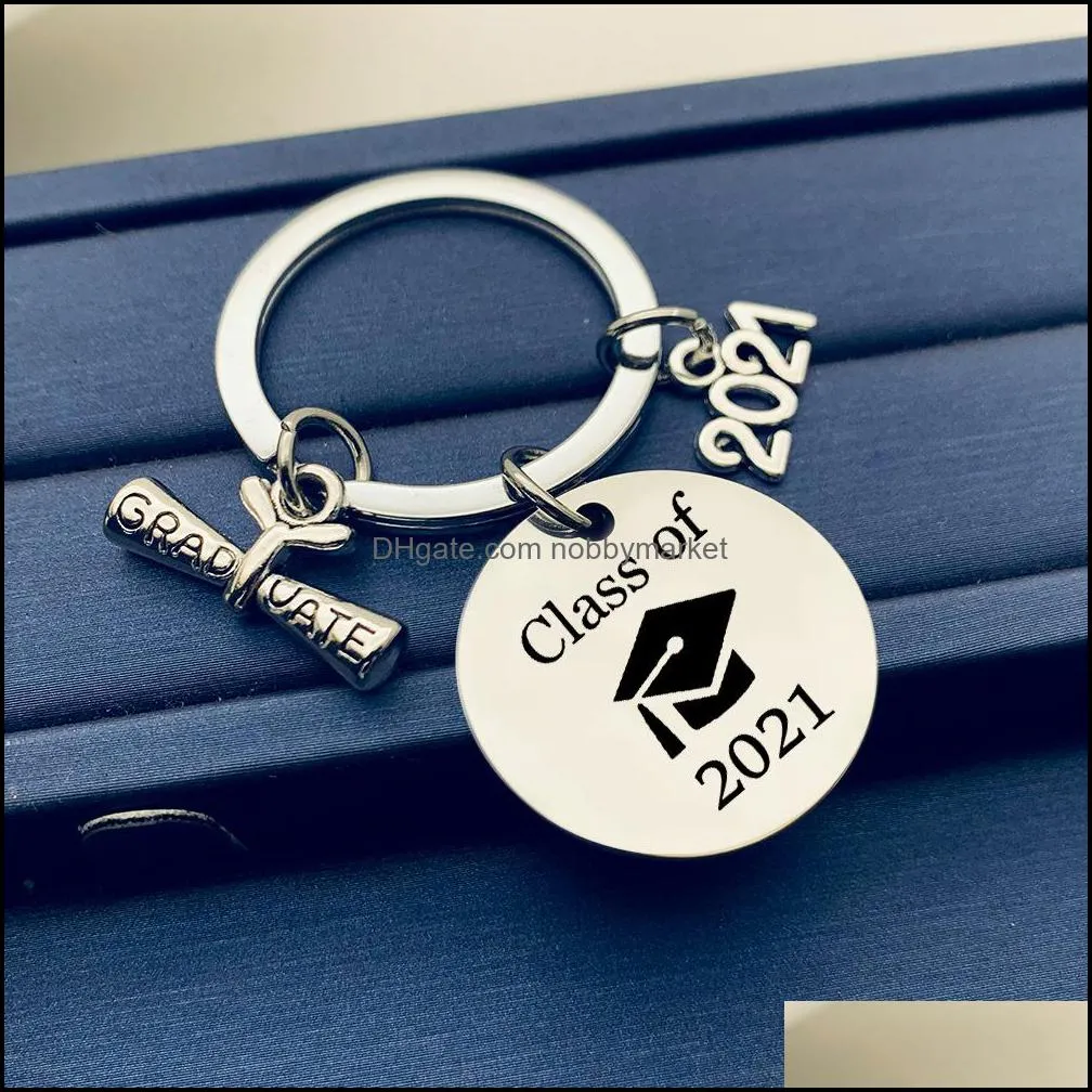 2021 Stainless Steel Keychain Graduate Season Souvenir Key Chain Keyring Graduation Gifts Positive Energy Jewelry Accessories