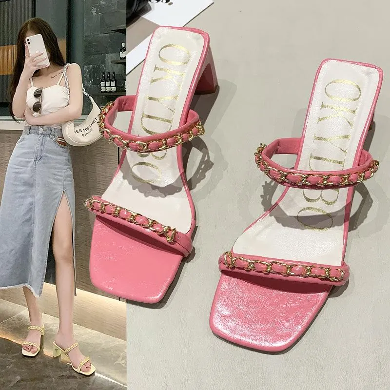 Dress Shoes Square-Toed Sandals Female Fairy Style Summer 2021 Net Red Fashion Temperament High-Heeled Open-Toed Roman Slippers