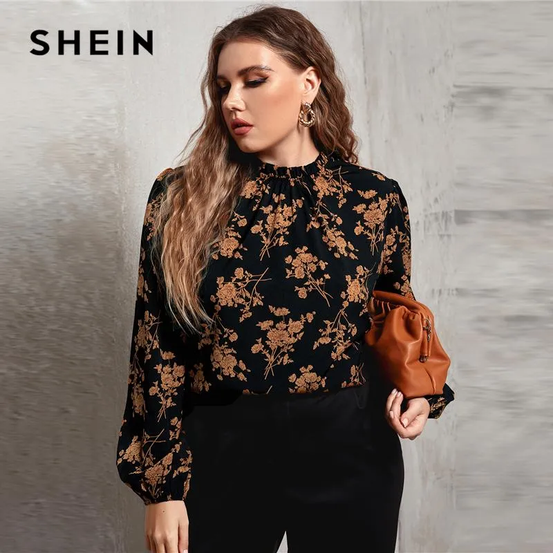 Blusas Femininas Camisas Shein Mais Lanterna De Lanterna De Pescoço De  Refrigerada Allover Floral Top Blusa Mulheres Primavera Escritório Senhora  Elegante Tops E De $160,12