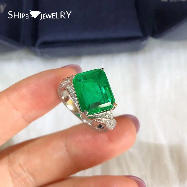 Cluster Rings Shipei 925 Sterling Silver Emerald Cut Gemstone Wedding Fine Jewelry Engagement Vintage White Gold Ring Pour Femmes En Gros