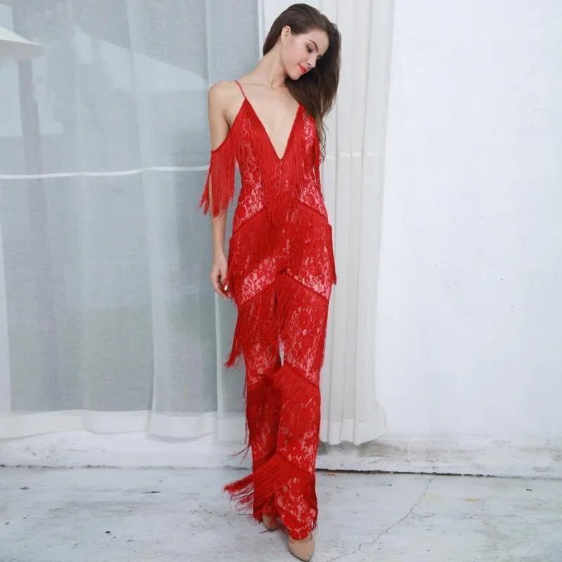 Sexy Red Bodycon Jumpsuit Elegant Backless Romper, Tassel Detail, Vintage  Party Clubwear for Women Hot Sale!