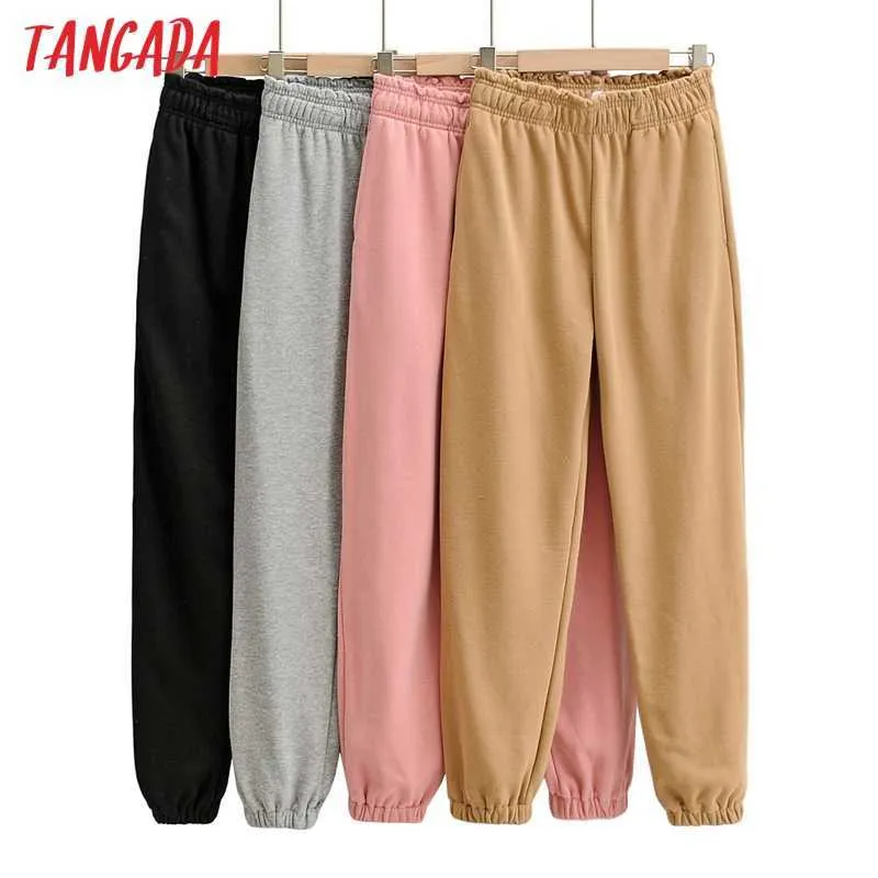 Tangada Primavera Donna Solid Pantaloni Grigio Cargo Strethy Vita Pantaloni Pantaloni Pantaloni Tasca Pantaloni sportivi femminili Streetwear 4P9 210609