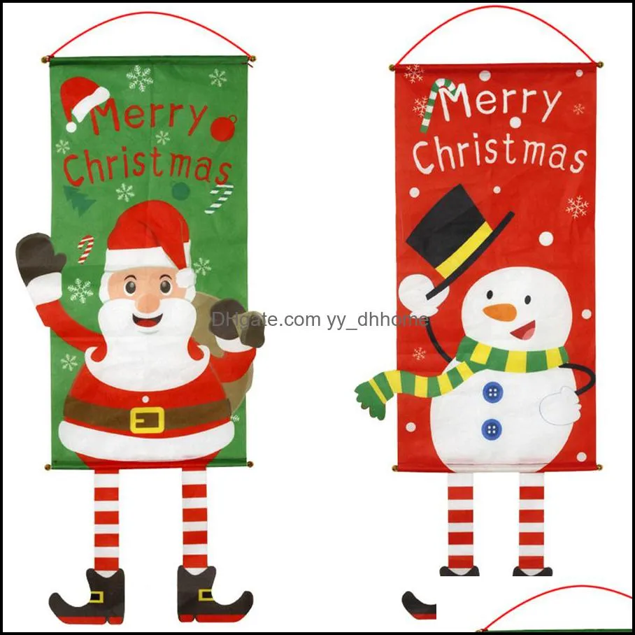 Christmas Hanging Flags Shop Window Pendant Home Party Room Wall Ornament Outdoor Xmas Santa Claus Decoration Door Flags with Lanyard