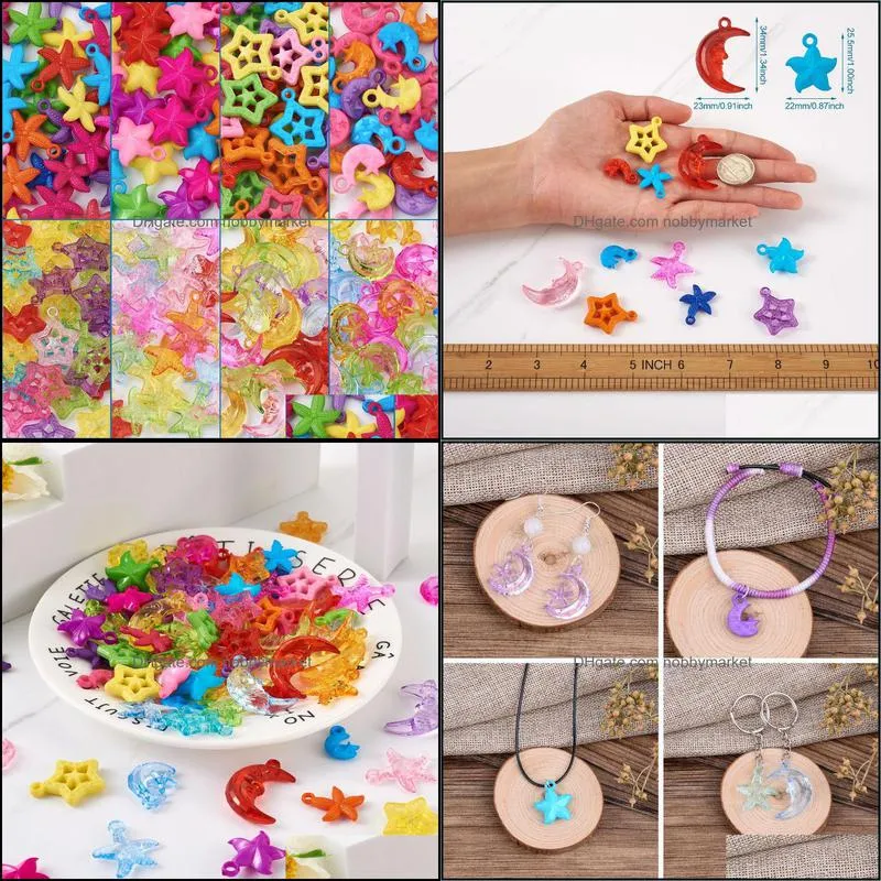 Charms 400pcs/Set Transparent & Opaque Acrylic Charm Star Moon Pendants For Jewelry Making Decor Accessories 25x19x6mm