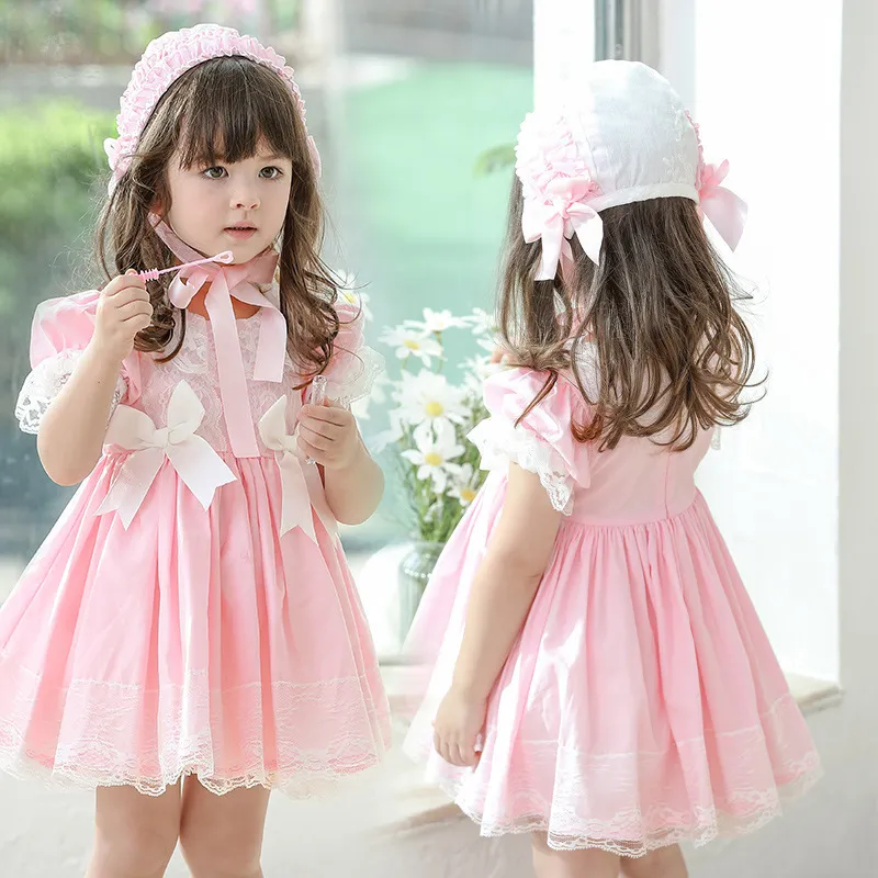 Ropa española para niña bebé, vestido de princesa Lolita para niños, vestido real de encaje para niña, bata de verano, vestido Floral para niños pequeños, 2-10 años 210303