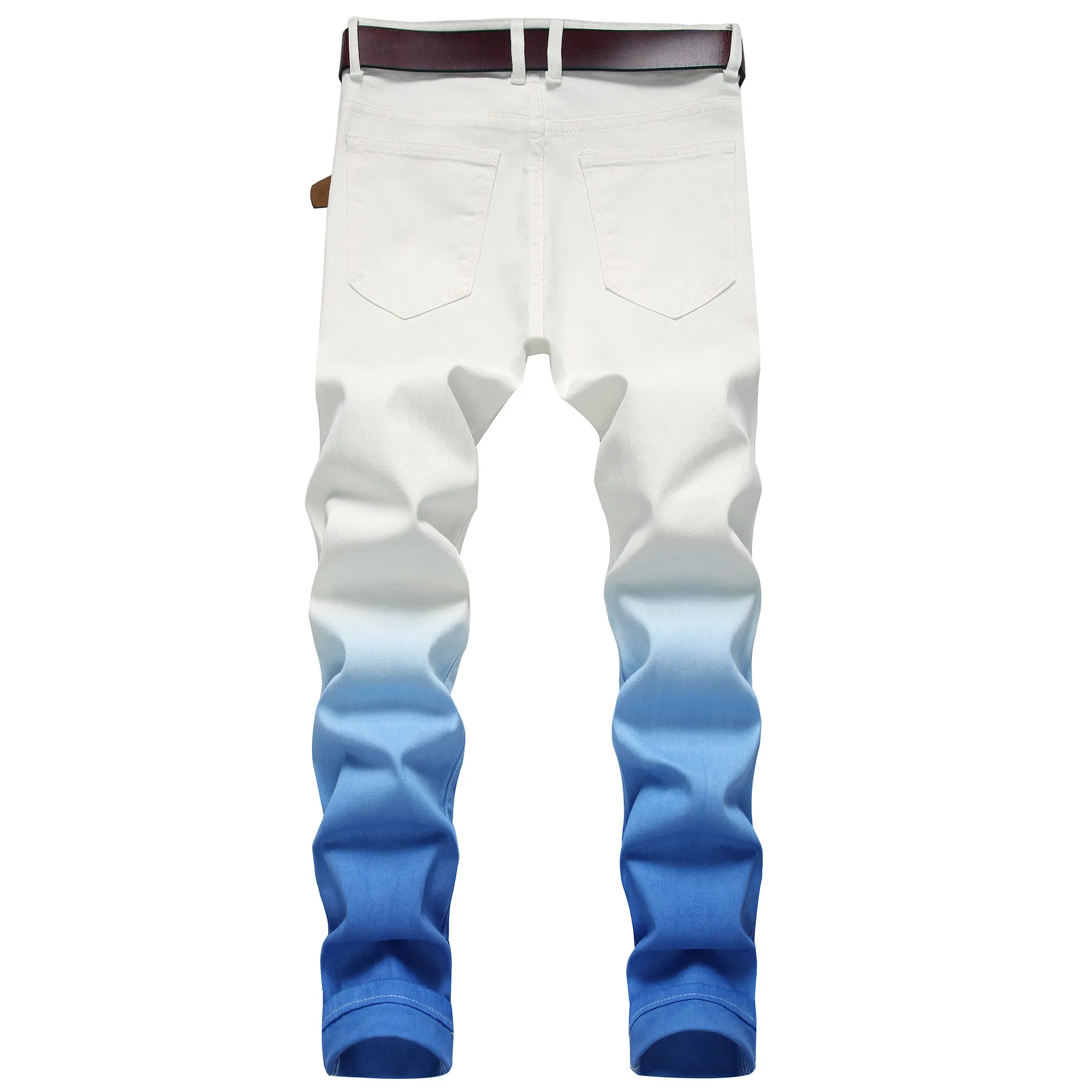Erkek kot pantolon moda rahat düz büyük boy pantolon sokak kıyafeti mavi beyaz renk eşleşen sonbahar trend hip-hop günlük mens307u
