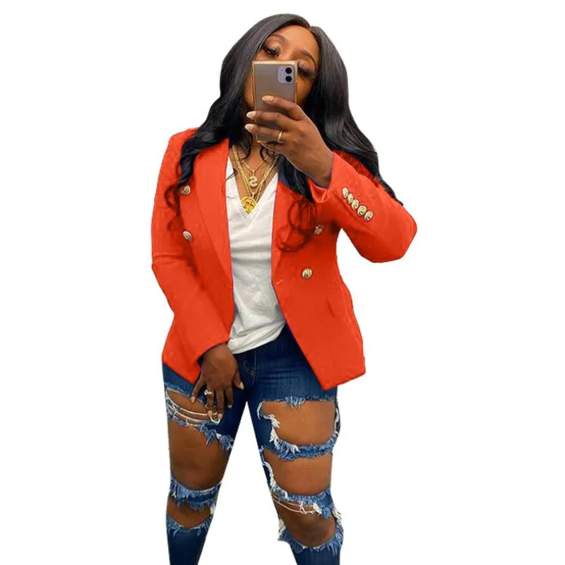 Costumes pour femmes Blazers Orange Blazer Femmes Mode Turn Down Col V Manches longues Bouton Up Top Plus Taille Femme Bureau Lady et vestes Bleu