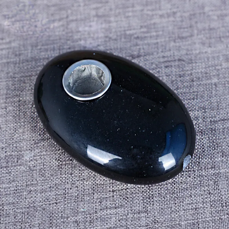 Rökning Rör Naturlig Obsidian Ovala Crystal Pipe Palm Stone Quartz Healing Crystal Reiki Egg Portable Trip Smoke Tobacco