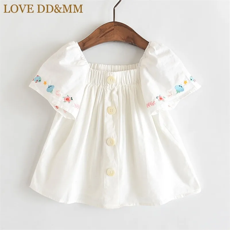 LOVE DDMM Filles Chemises Été Nouveaux Vêtements pour enfants Filles Fleurs mignonnes Petit poisson Broderie Épaule Chemise à manches courtes 210306