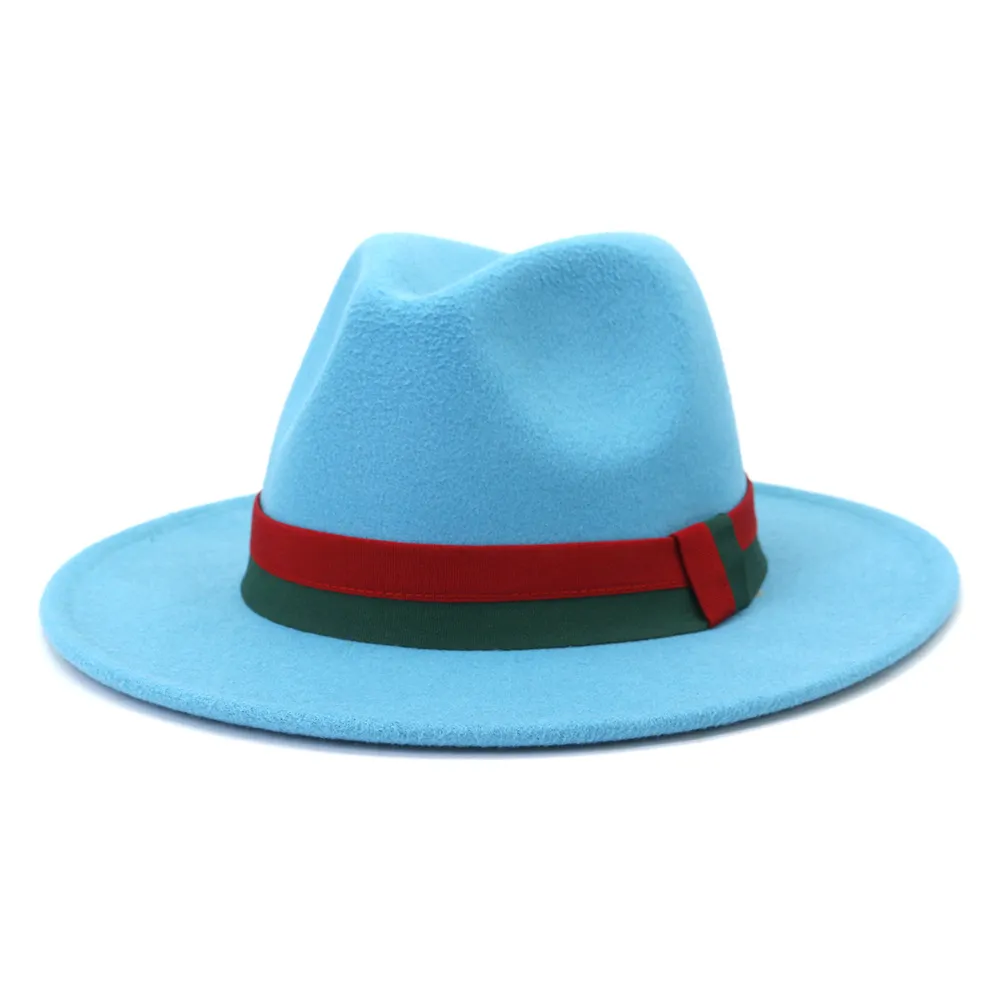 トレンドクリームウールはパッチワークリボンバンドビンテージファッションメンズジャズフェルトキャップ女性パナマパーティーのウェディングハットとフェルトフェデラ帽子