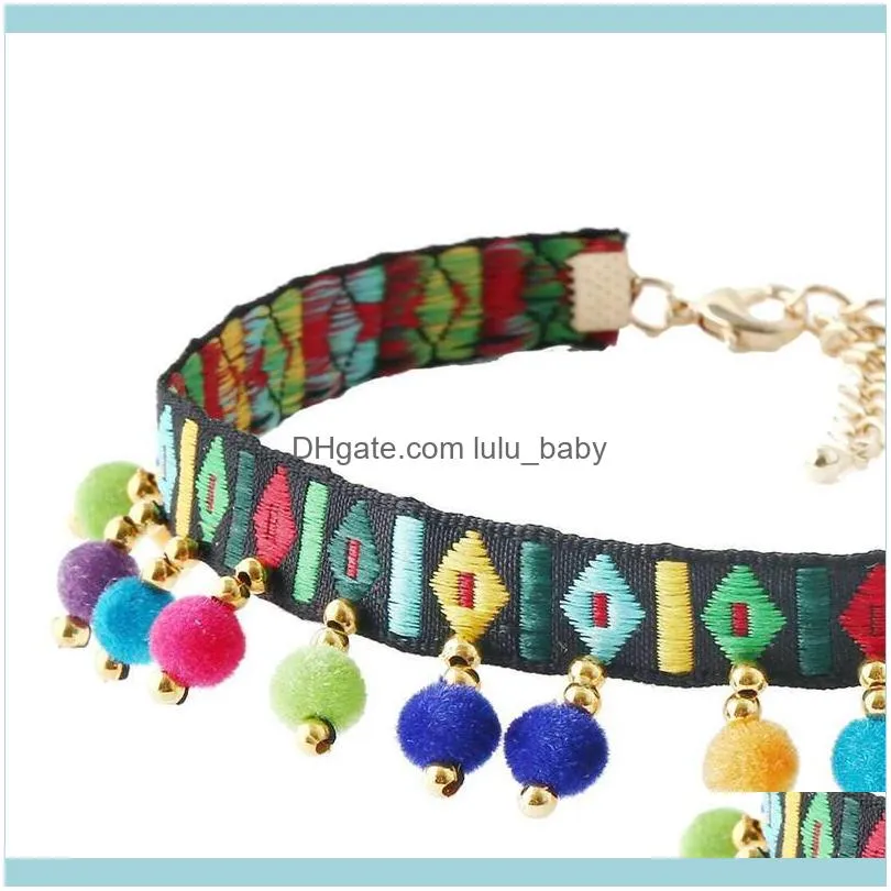 Chokers Trendy Jewelry Bohemian Exquisite Embroidery Short Collar Necklace Female Vitality Cute Small Hair Ball Pendant Nation1