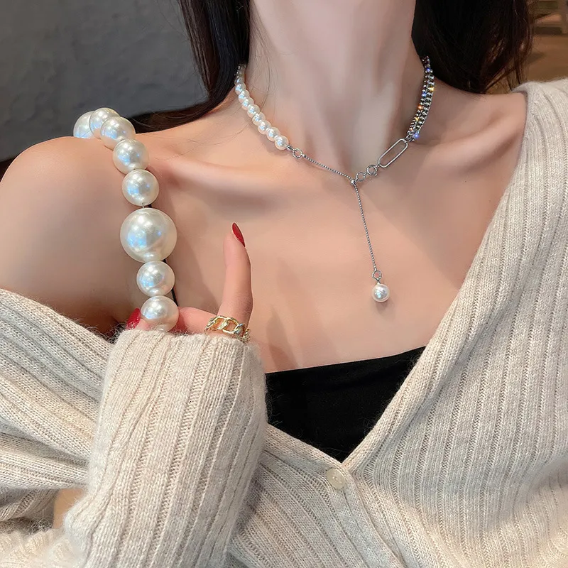 Diamant Inlaid Pearl Mosaic Halsband Korean East Gate Fashion Design Sense Of Clavicle Chain