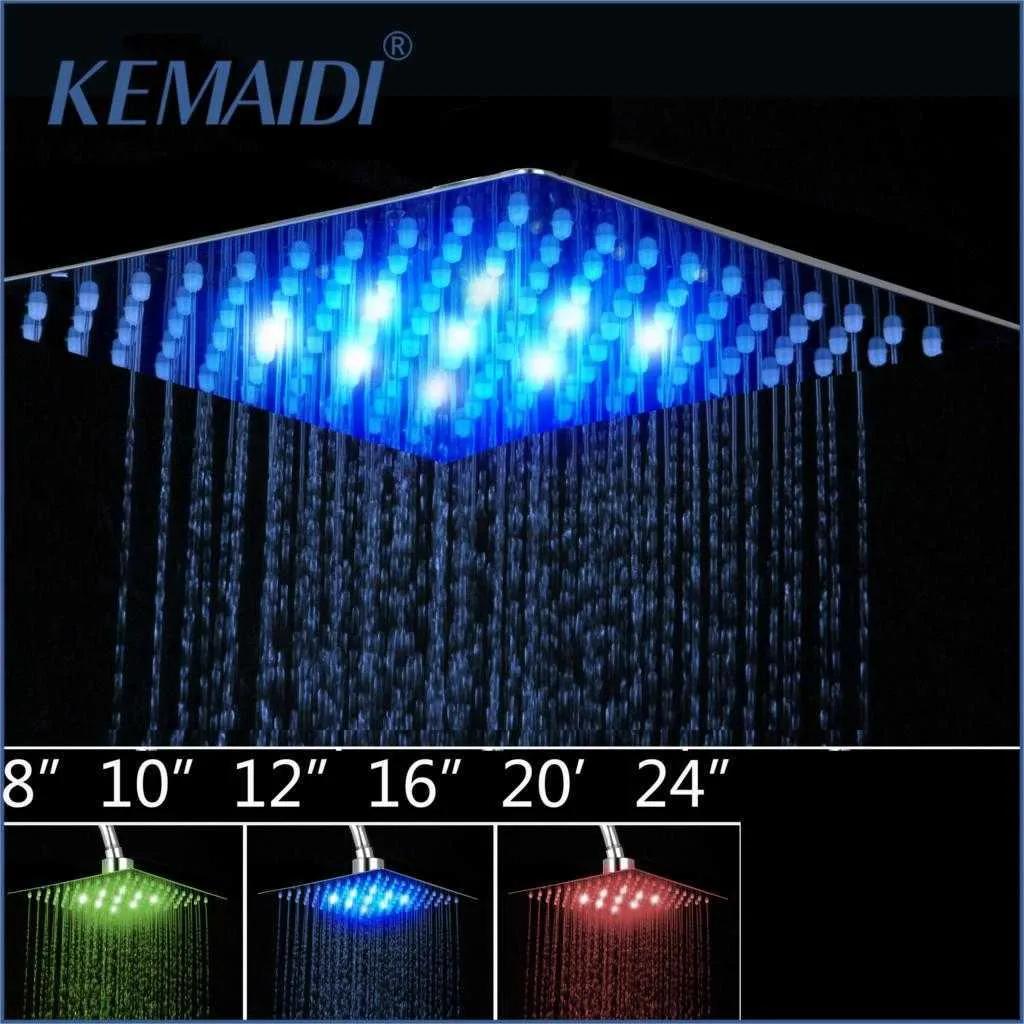 KEMAIDI 4"6"8"10"12" Bathroom Rain Shower Head High Pressure LED Light Shower Head Chuveiro Do Banheiro Without Arm 210724