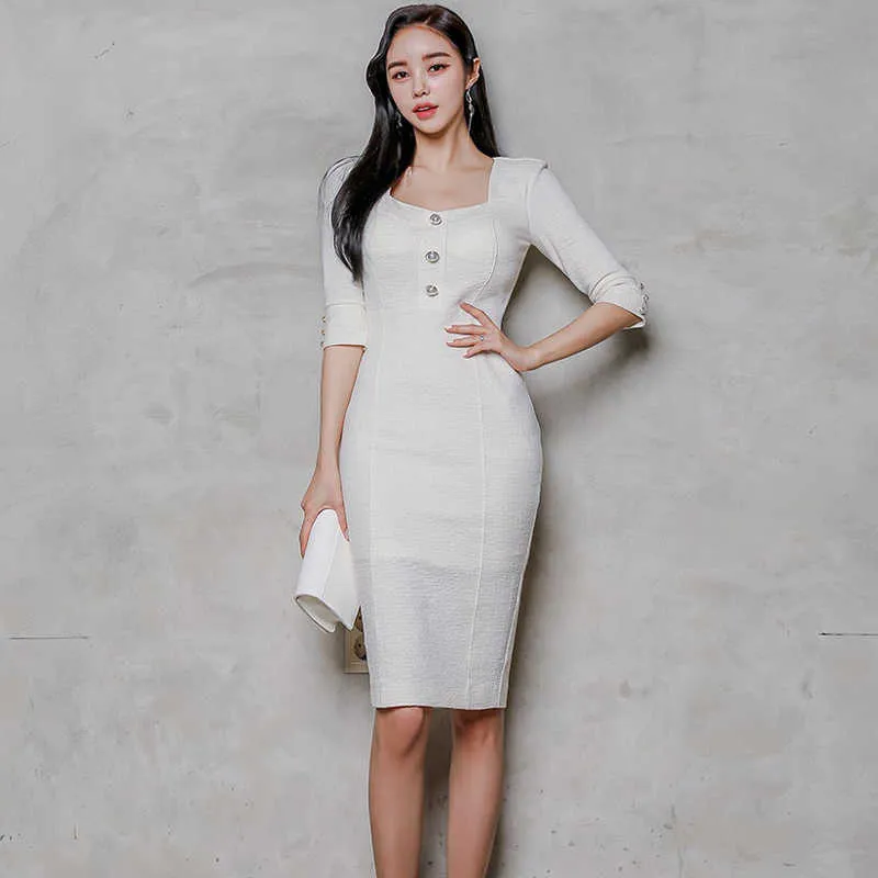 Korean Style White Tight White knit dress with Half Sleeves for Women - Perfect for Nightclubs, Office Parties, and Special Occasions - Available in