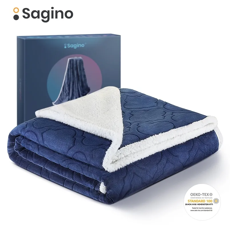 Sagino BK02 Peluche Copriletto Coperta in Pile Coperte Doppie Tiro 480Gsm Divano Letto Coperte Morbide e Spesse Grandi Coperte di Lana Spessa 211122