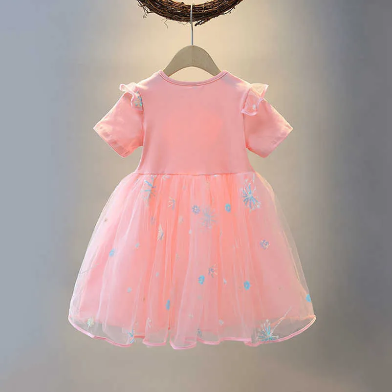 0-7Y enfants princesse robe de soirée pour filles été à manches courtes dessin animé bébé robes rose bleu maille respirant infantile robes Q0716