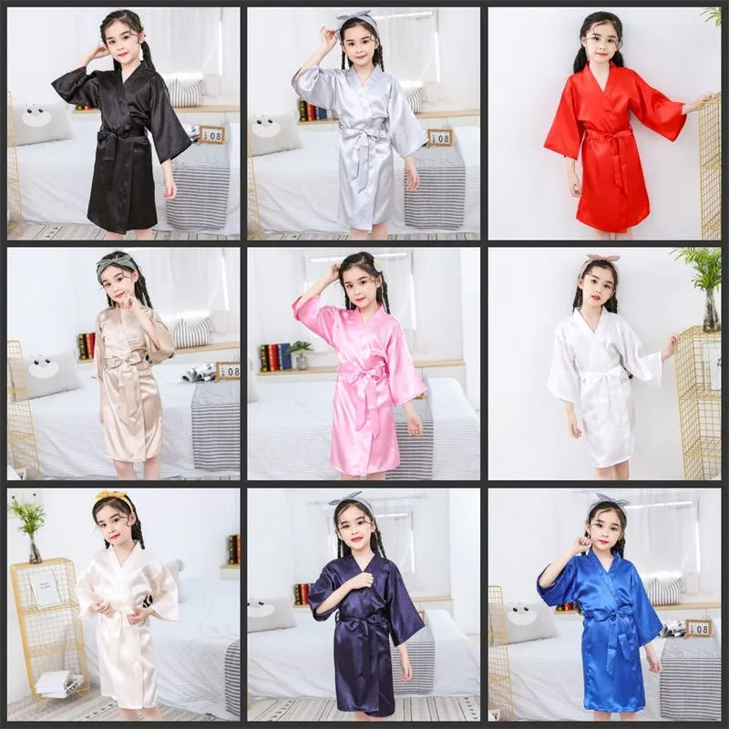 Bambini Satin Rayon Solid Kimono Robe Accappatoio Camicia da notte per bambini Per Spa Party Matrimonio Compleanno 70 Y2