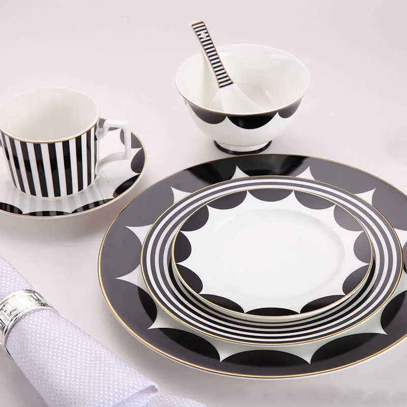Vaisselle créative noir et blanc assiette en céramique salle modèle Club Western steak inventaire coeur plat géométrie série