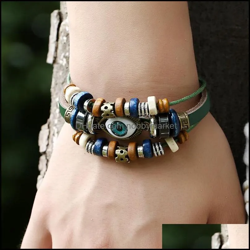 New Evil Eye charm bracelet Multi layered leather Wrap Wristband adjustable Bangle For women men Fashion Jewelry Gift