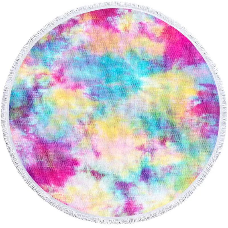 Tie Dye Beach Towel Round Cotton Rainbow Hippie Colors Printed Polyester Towels Fabric Water Absorption Bath Cover 150cm