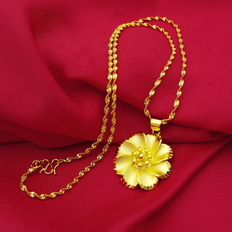 Korean Fashion 14K Gold Necklace Women's Wedding Jewelry Flower Gold Chain Pendant Necklace Gold Statement Jewelry Birthday Gift Q0531