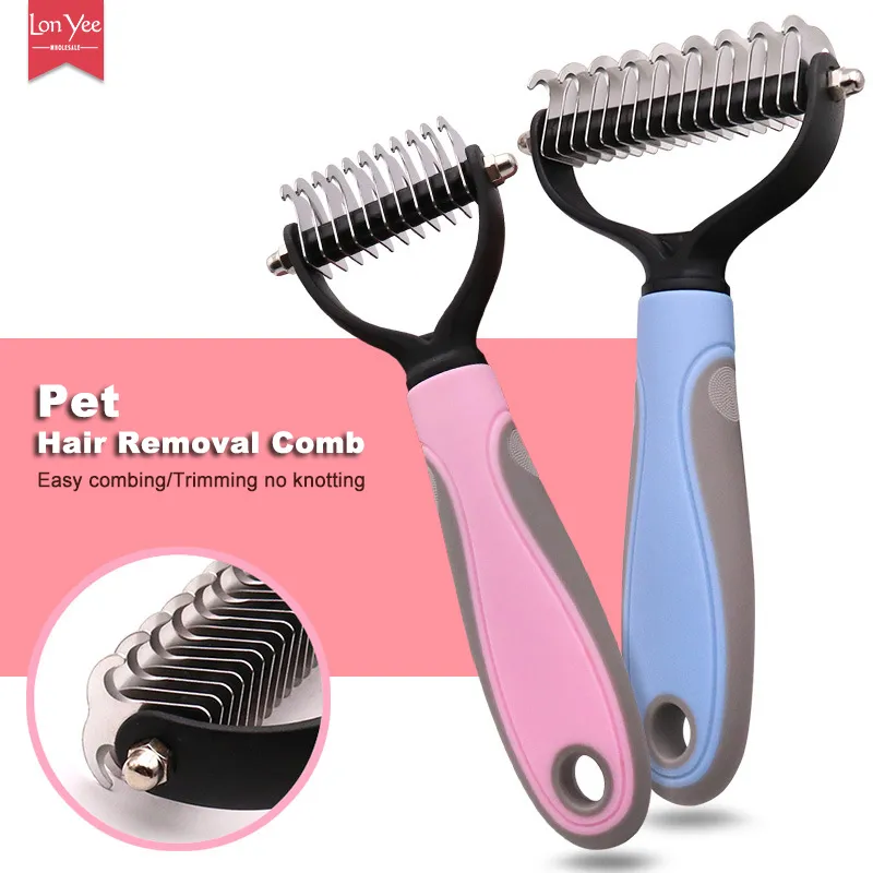 Piet Dog Flea Tick Rimedies Grooming Supplies Despizio Combuscolo Furia della pelliccia di pelliccia Dematting Deshedding Brush Strumento per peli lunghi arruffati Curly YL0335