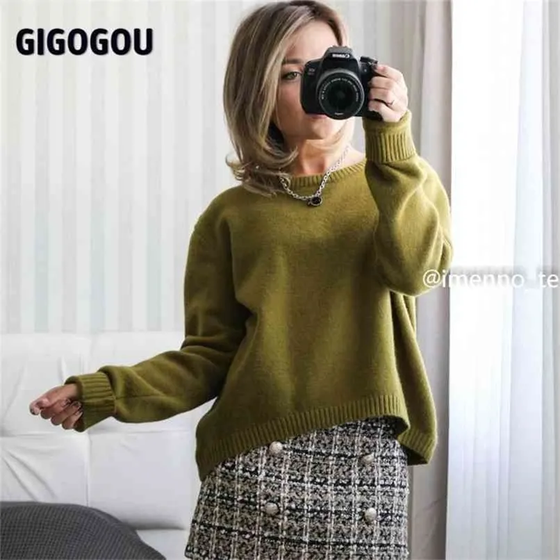 Gigogou Solta Mulheres Oversized Camisola O Pescoço Cashmere Thmere Pullovers Top Out Outono Winter Jumpers Euro Casual Twist Warm 210914