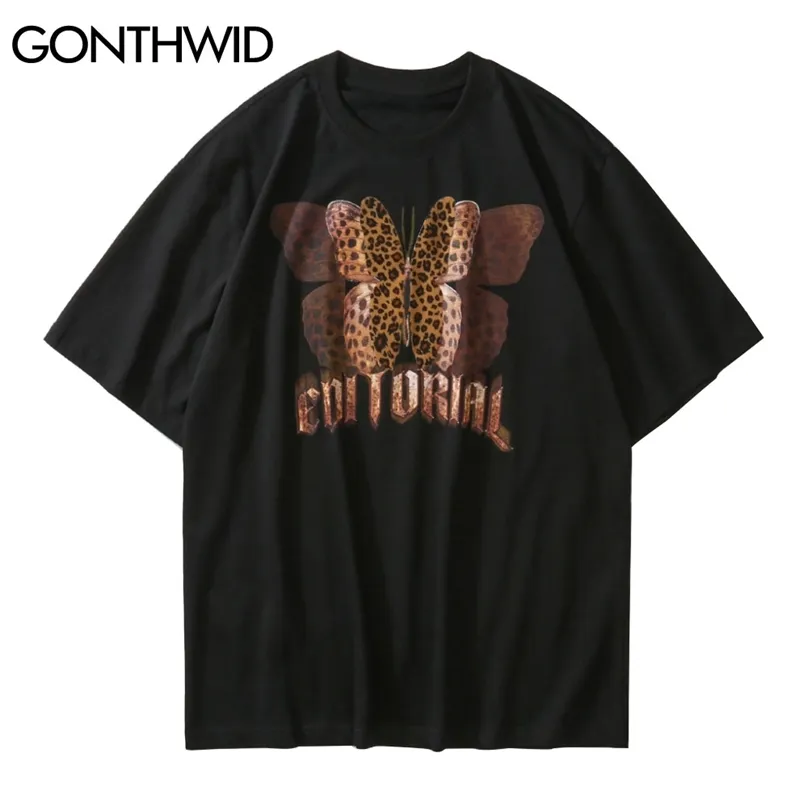 T-shirt Casual Harajuku Hip Hop Uomo T-shirt a maniche corte leopardata gotica in cotone Streetwear Magliette larghe 210602