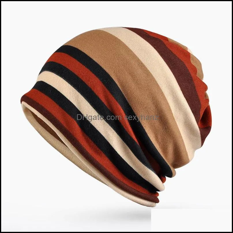 New Autumn Winter Women Stripe Hat Horsetail Cap Beanies Neck Warmer Big Girls Lady Knitted Hats M253