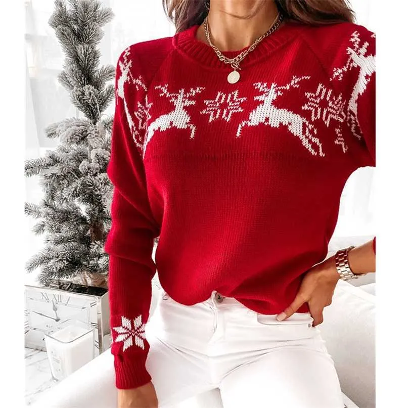 クリスマスセーター醜いニットロングプルオーバージャンパー女性ジャージームザーヴェルヴィエルノプルフェムムトップススリーブスチエーターde tricot strept 211221