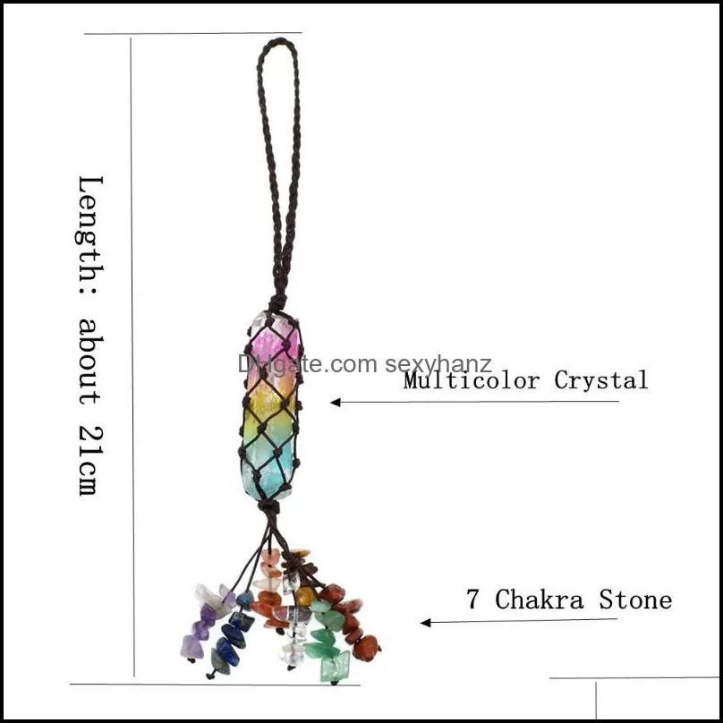 Beaded, Strands 2021 Chakra Natural Crystal Stone Car Pendant 7 Tumbled Bracelet Tassel Hanging Ornament Stones Decor Tiger Eye