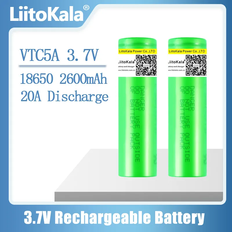 Liitokala 3.7V 18650 2600mAh VTC5A Uppladdningsbart Li-Ion Batteri US18650VTC5A Leksaker Ficklampa Utsläpp 30A för Drone Power Tools
