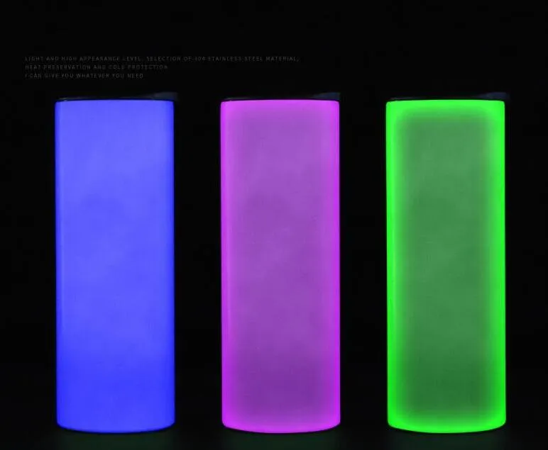 Sublimação DIY tumblers retas 20oz brilho no copo escuro com tinta luminosa luminescente mágica xícara magro