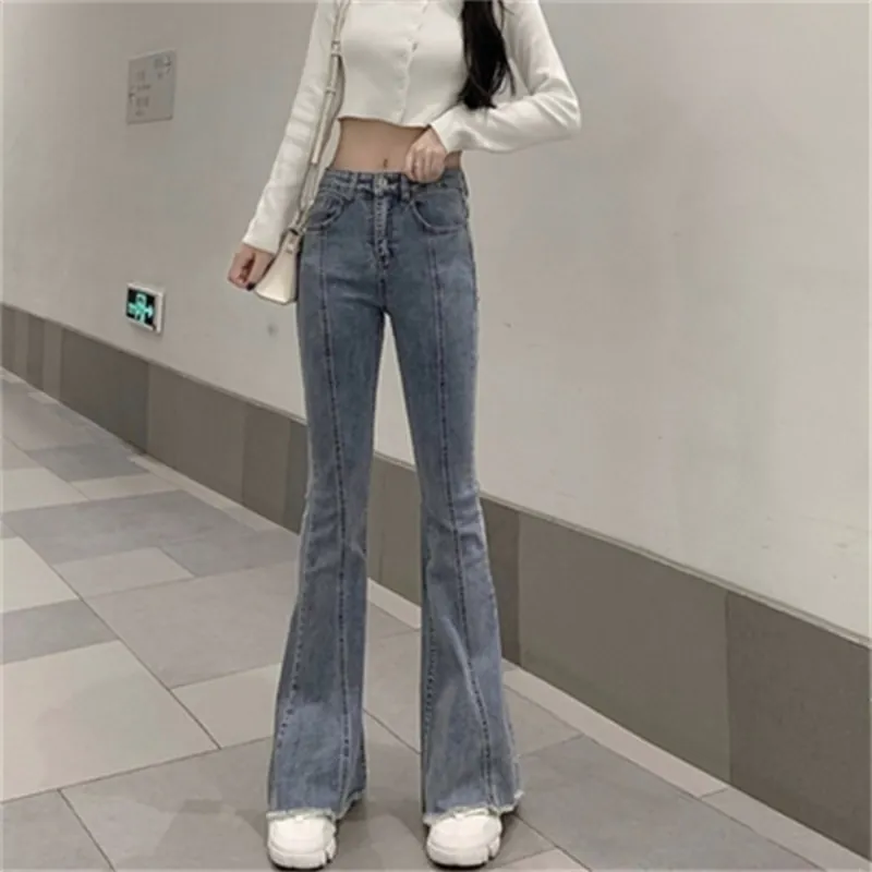 New hot Casual Joker Pantaloni da donna Elastic Slim Micro Flare Jeans denim Jeans impilati blu Pantaloni da donna in denim da donna FOR2020 Q0801