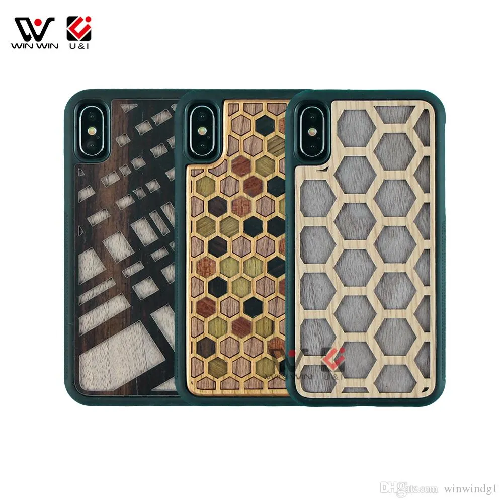 Honeycomb de madeira natural personalize casos de telefone móvel para iphone 11 12 xs xr x