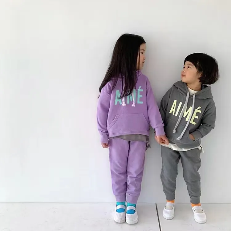 MSFS ins outono meninas coreanas vestuário conjuntos de manga comprida hoodie tops tops pants 2 pcs inverno unisex letras de impressão de cintas de impressão