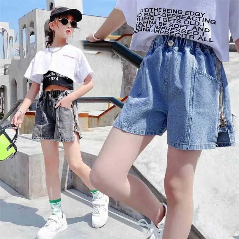 Big Girls Denim Shorts 4 à 14 ans Summer Short Jeans avec fermeture éclair Solide Coton Mode Adolescent Enfants Vêtements scolaires 210723