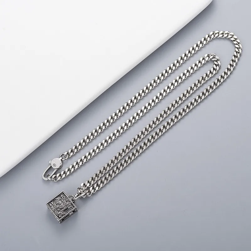 New Design Fashion Necklace High Quality Silver Plated Necklace Retro Pattern Chain Necklace Hip Hop Jewelry Supply