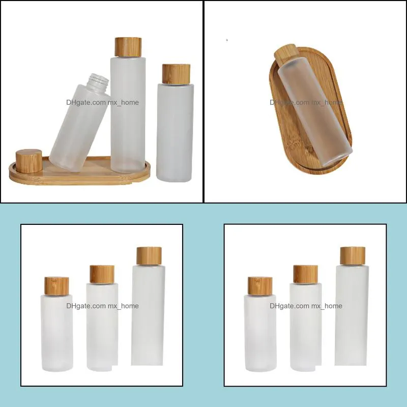 Storage Bottles & Jars 100ML 120ML 150ML Empty Plastic Frosted Flat Shoulder Bottle Bamboo Wooden Cover Portable Cosmetic Packaging