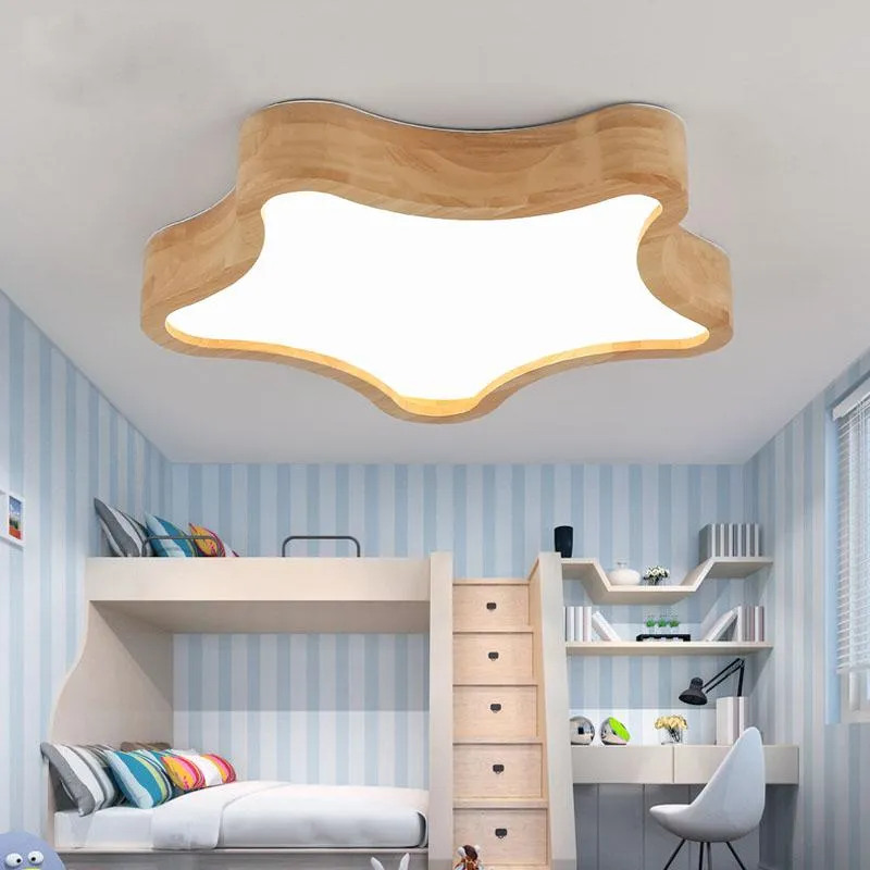 Lampy sufitowe DX Nowoczesne LED Light Light Drewno Oświetlenie Oświetlenie Kids Lampa Room Pilot Cloud Star Oprawa Dimmable Luster